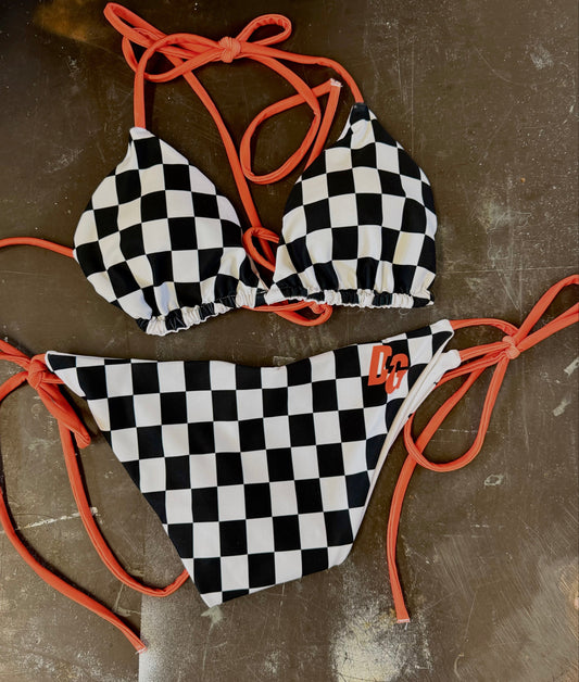 DG Checkered Triangle Bikini Set - ORANGE