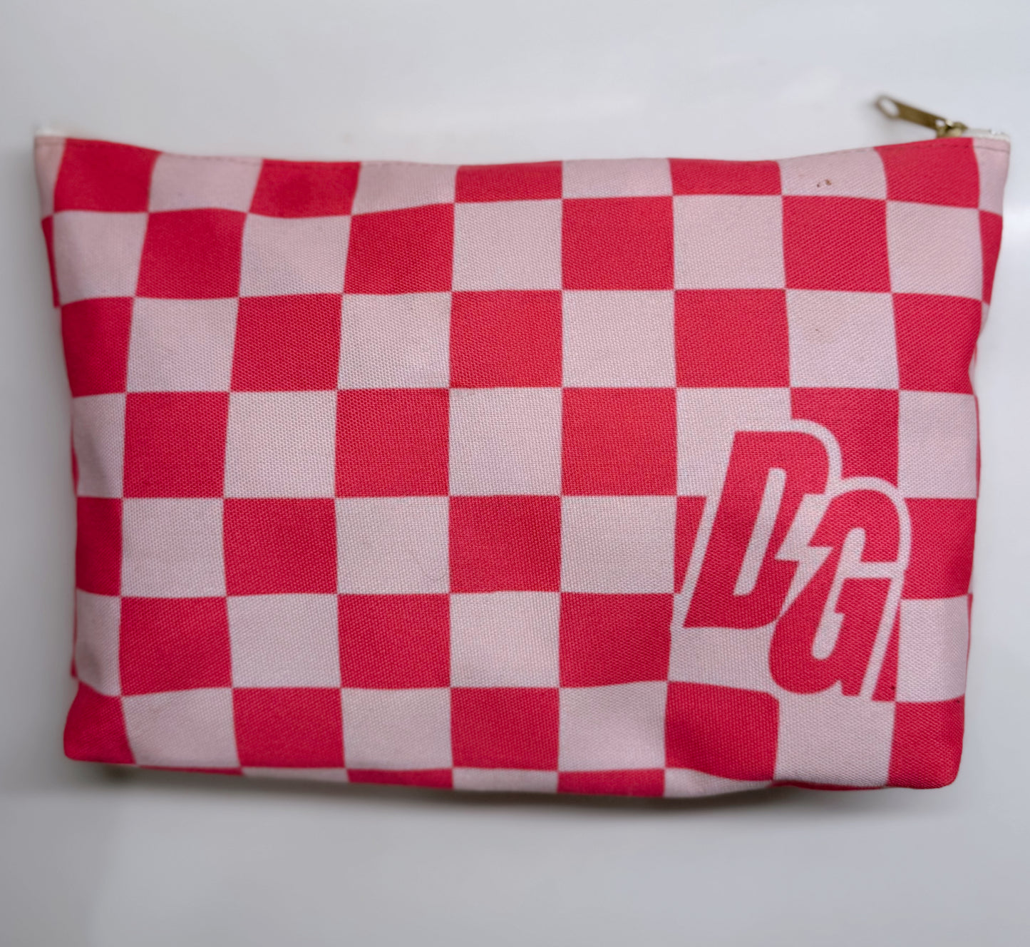 Pink Checkered DG Accessory Pouch w T-bottom