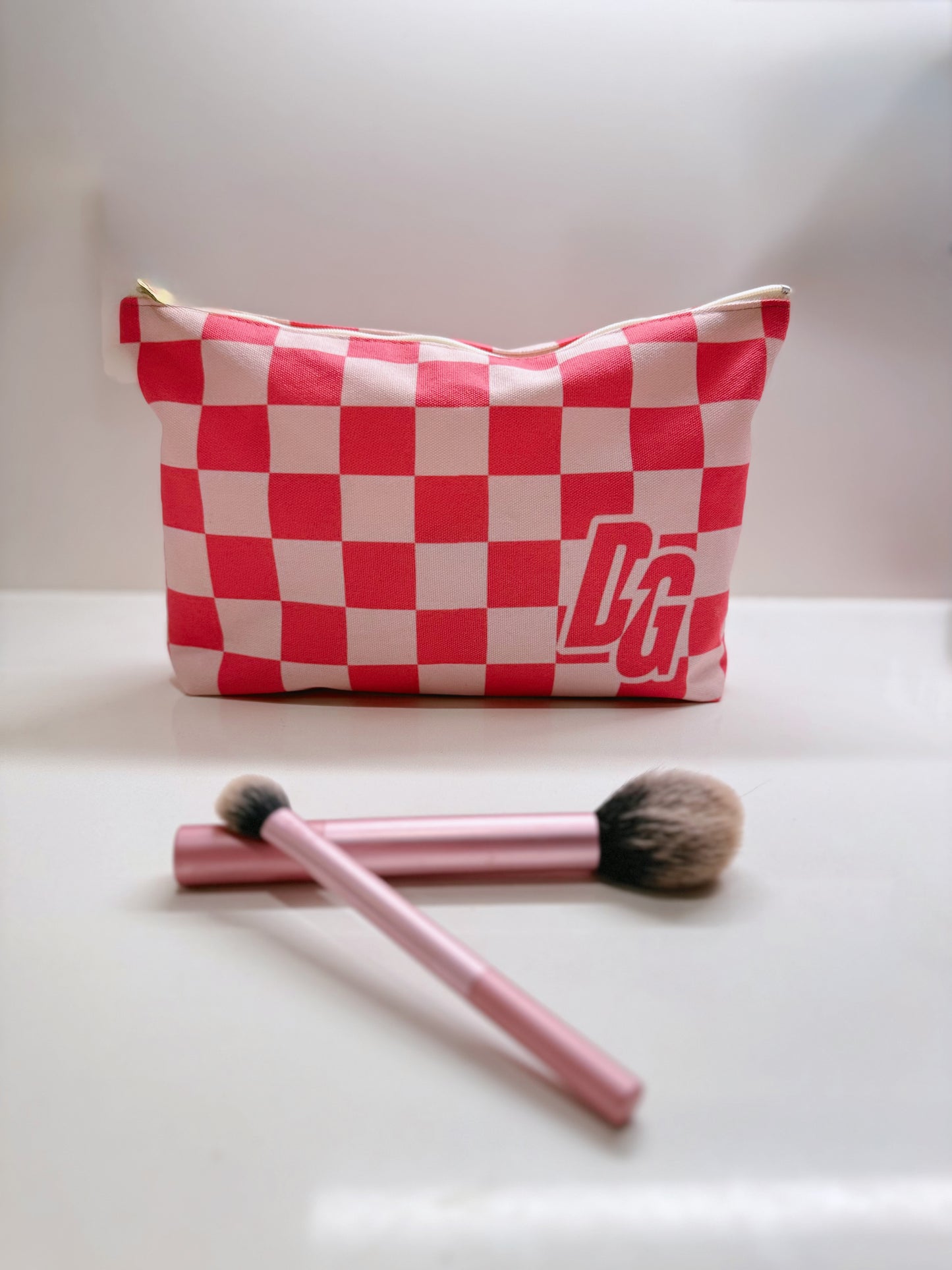 Pink Checkered DG Accessory Pouch w T-bottom