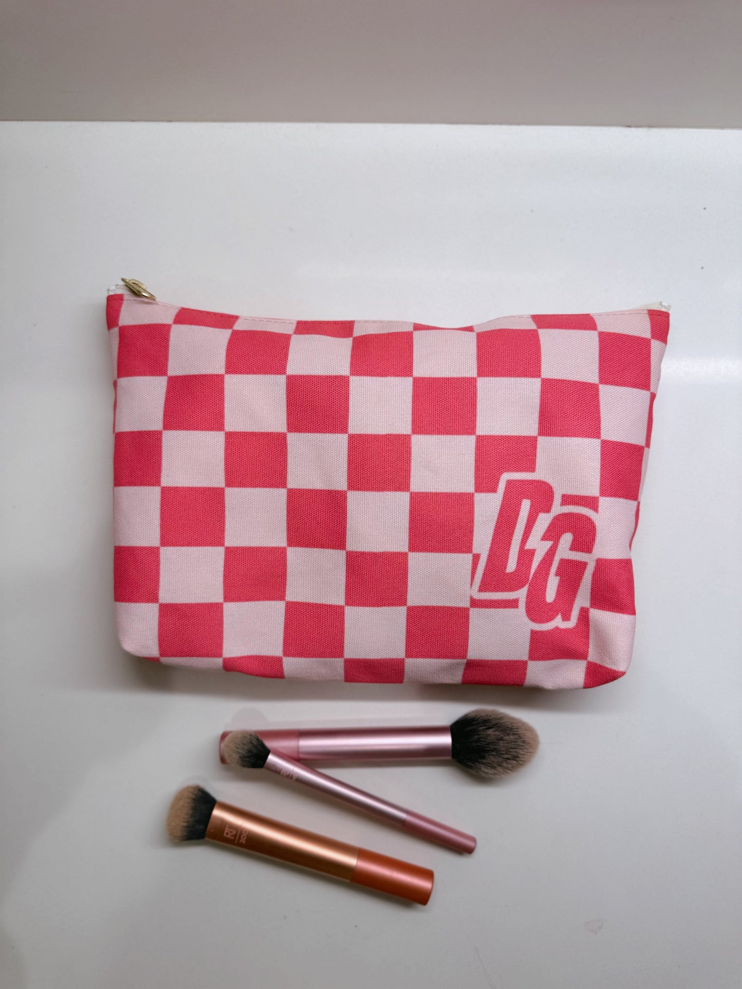 Pink Checkered DG Accessory Pouch w T-bottom