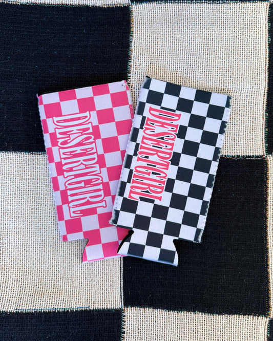 DESERT GIRL Checkered Can Coozies